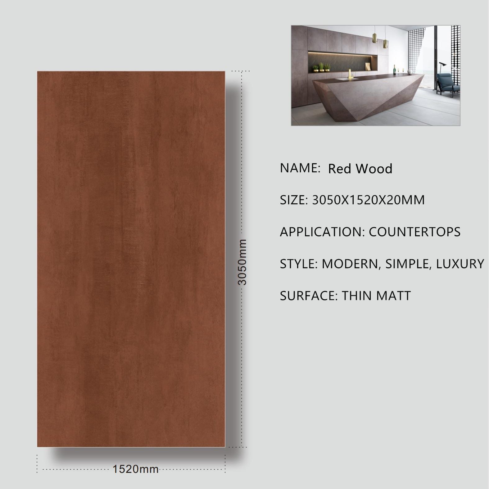 14. Red Wood Sintered Stone Thin Matt 20mm