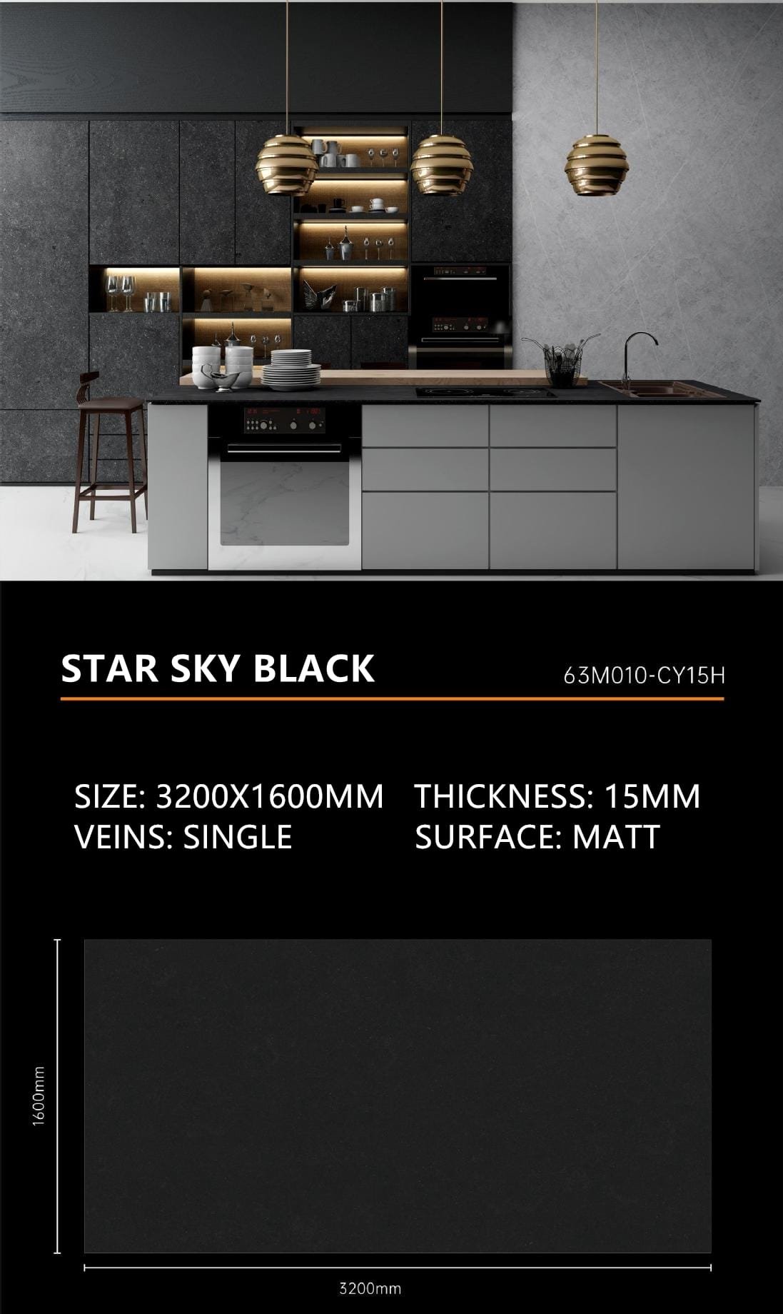 19. Star Sky Black Sintered Stone Matt 15mm Slab