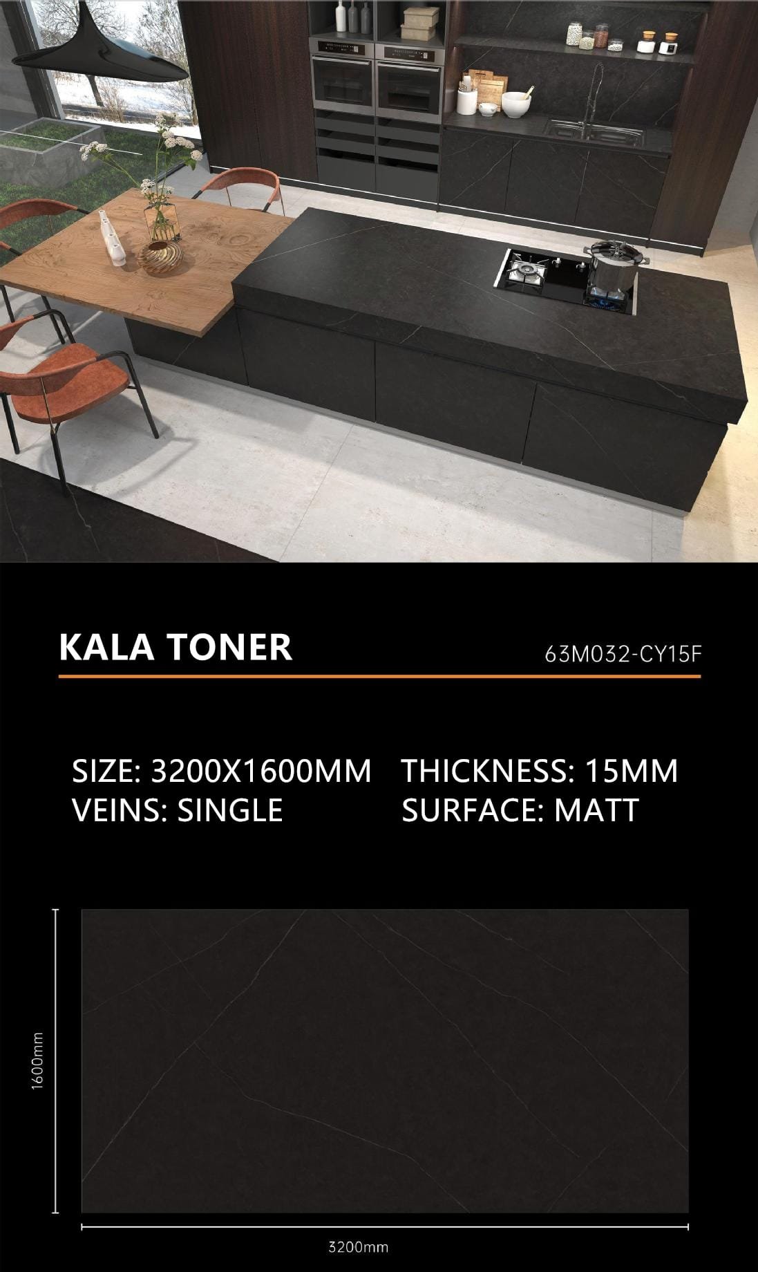21. Kala Toner Sintered Stone Matt 15mm Slab