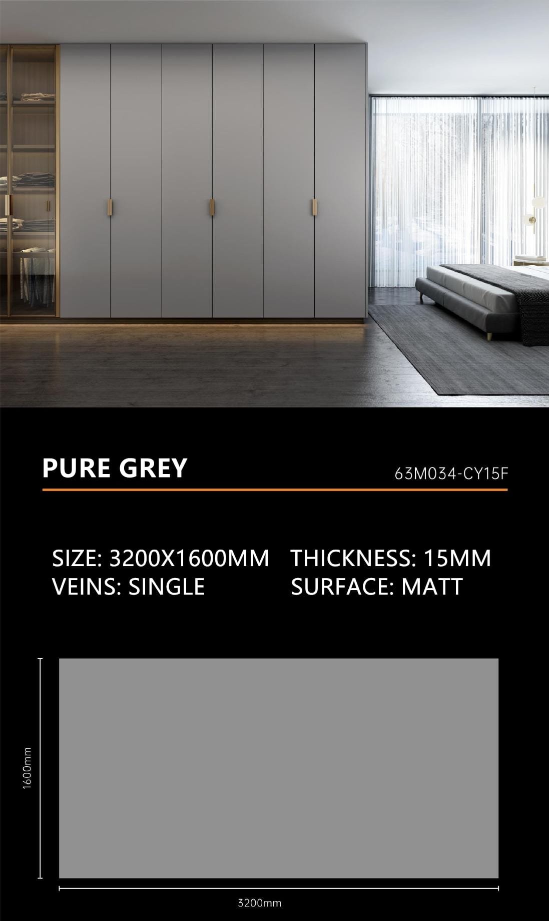 3. Pure Grey Sintered Stone Matt 15mm Slab