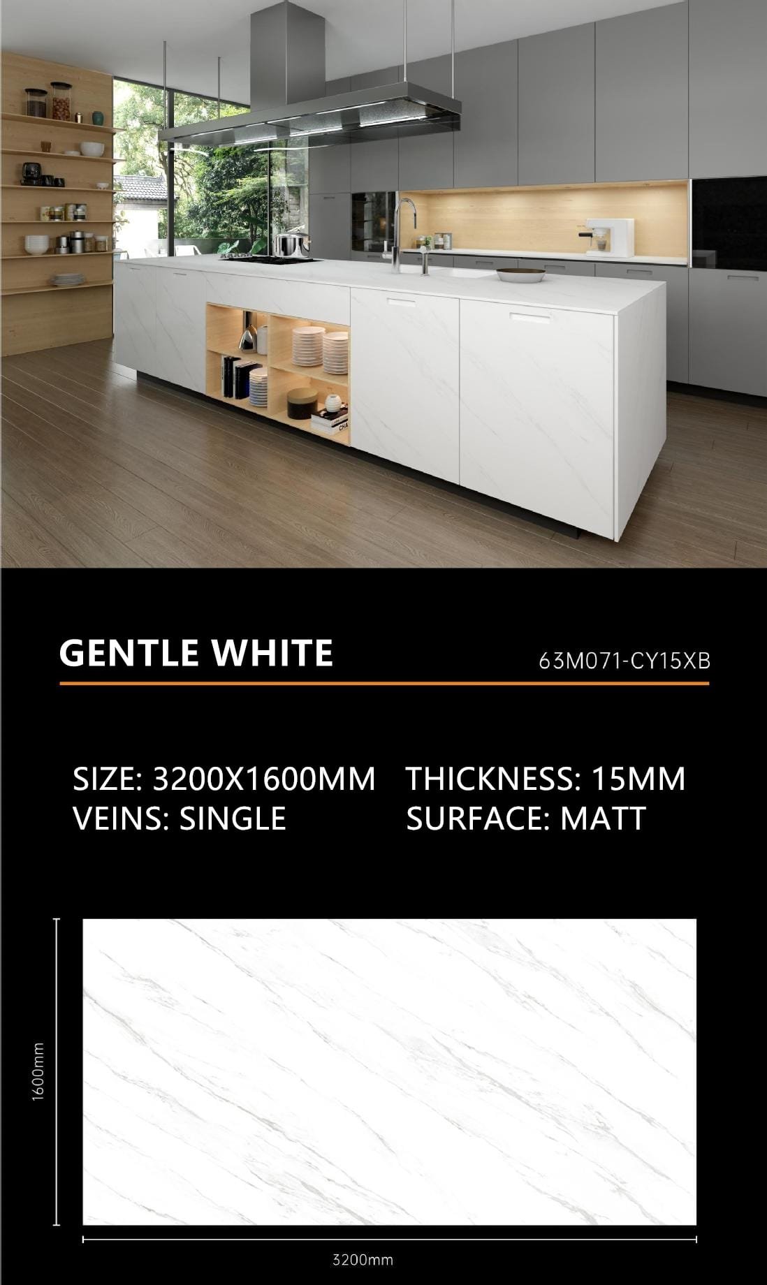 7. Gentle White Sintered Stone Matt 15mm Slab