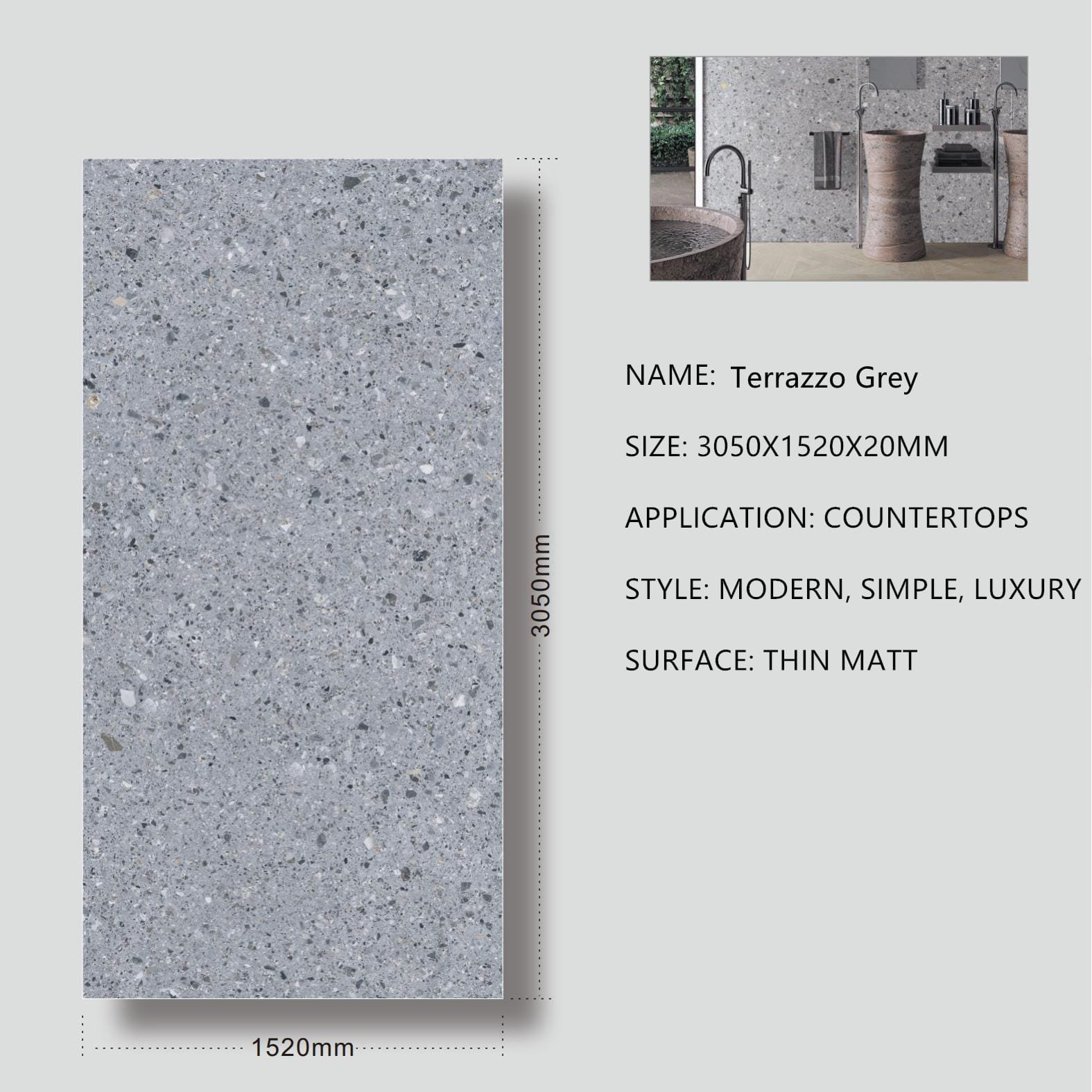 8. Terrazzo Grey Sintered Stone Thin Matt 20mm